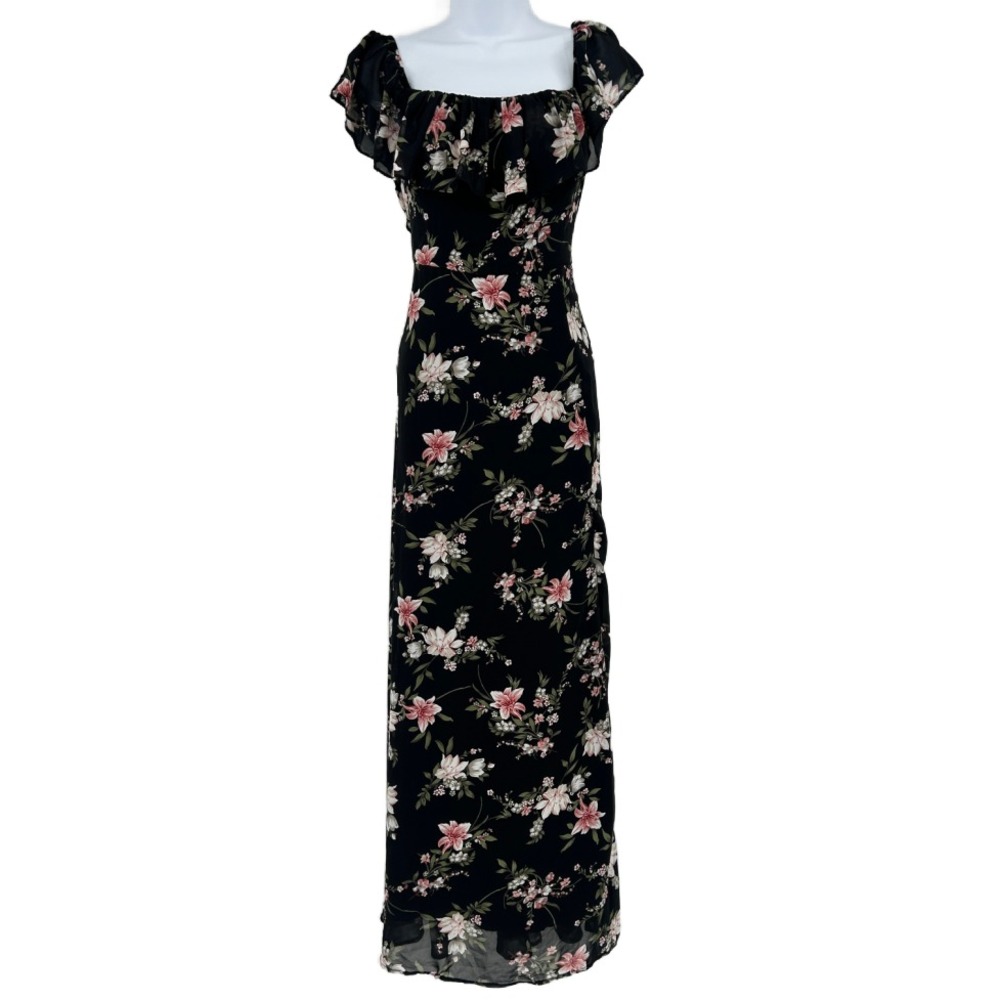 Lulus Dark Romantic Floral Maxi Dress Women L Fairy Off Shoulder Event Occassion